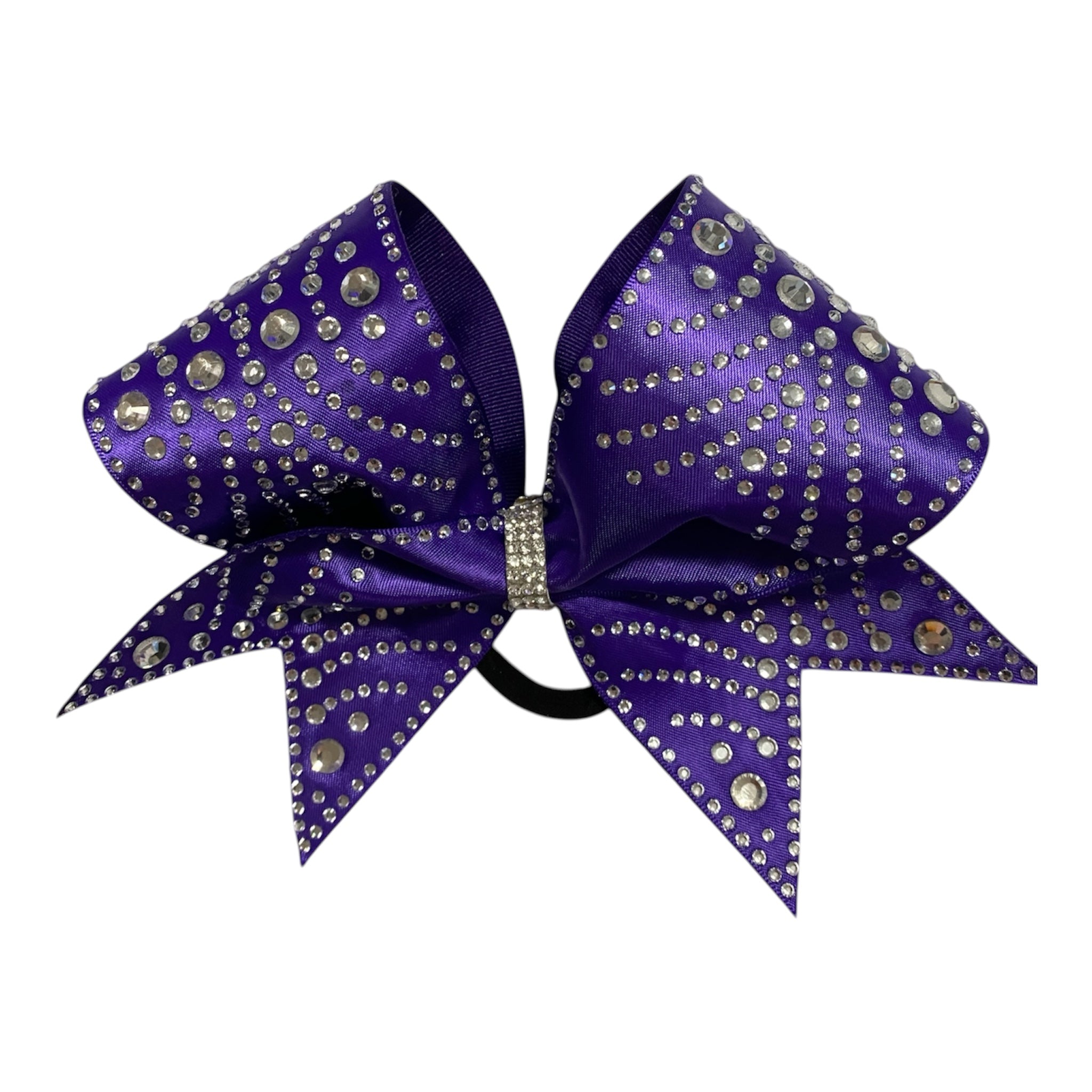 Purple hair bow with rhinestones on a white background